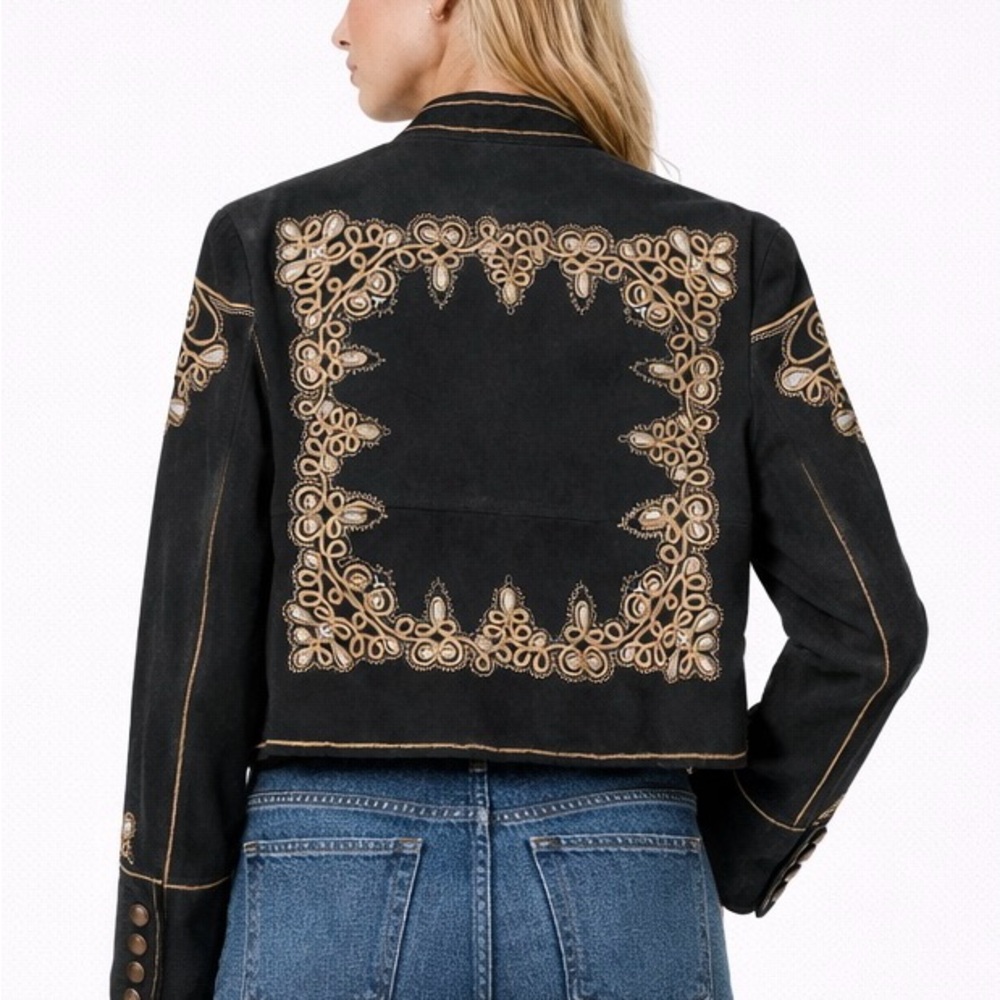 Z098.New Free People We The Free Beaded Embroidered suede leather Jacket $400 - Picture 2 of 6